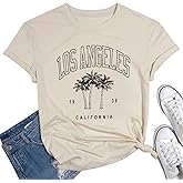 Womens Los Angeles California T-Shirts Funny Letter Printed Vintage Graphic Casual Workout Tops Holiday Tee Shirt