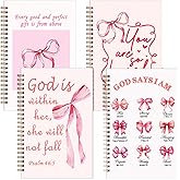 4 Pcs Christian Bible Verse Journaling Notebook Coquette Pink Bow Spiral Ruled Journal Christian Gift for Girl Women God is Within Her Notebook for College Teacher Student Prayer 5.5 x 8.5 Inch