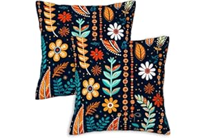 Firmiso Scandinavian Folk Art Throw Pillow Covers 18x18 Set of 2 | Floral Decorative Cushion Covers for Sofa Couch Bed | Boho