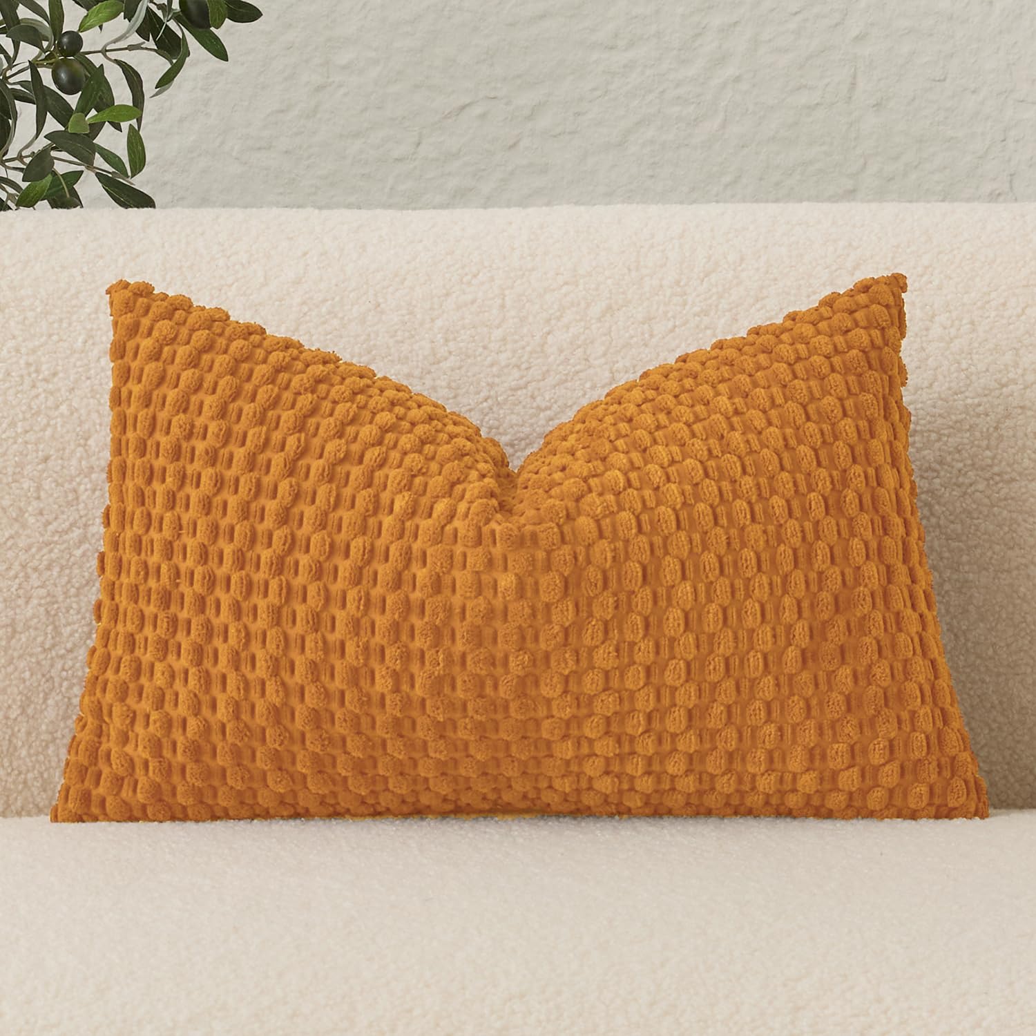 Photo 1 of UGASA Fall Velvet 12x20 Inch Lumbar Throw Pillow Cover, Both Sides Corduroy Striped, Soft Solid Decorative Rectangular Cushion Case for Couch/Bedroom, 1 Piece, Burnt Orange