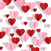 RICHHHA 5 Packs Red Pink 3D Love-Heart-Shaped Garland Banner Decor Hanging Paper Streamers,for Engagement Wedding Anniversary Valentine's Day Bridal Baby Shower Birthday Party Supplies（49FT）