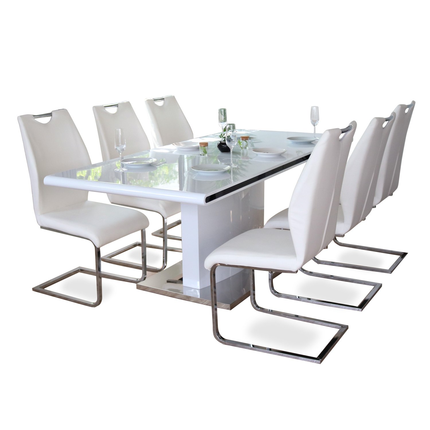 Mua (Free Installation) Extendable Dining Set, 7Piece White Dining