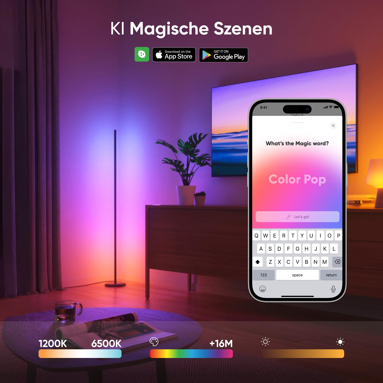 Nanoleaf Matter Smart Stehlampe Schwarz, RGB IC LED Floor Lamp Dimmbar, Musik Sync, Dynamische Gradient Szenen, 1700lm, App & Sprachsteuerung (Funktion mit Alexa, Apple), Schlafzimmer Gaming Deko 7