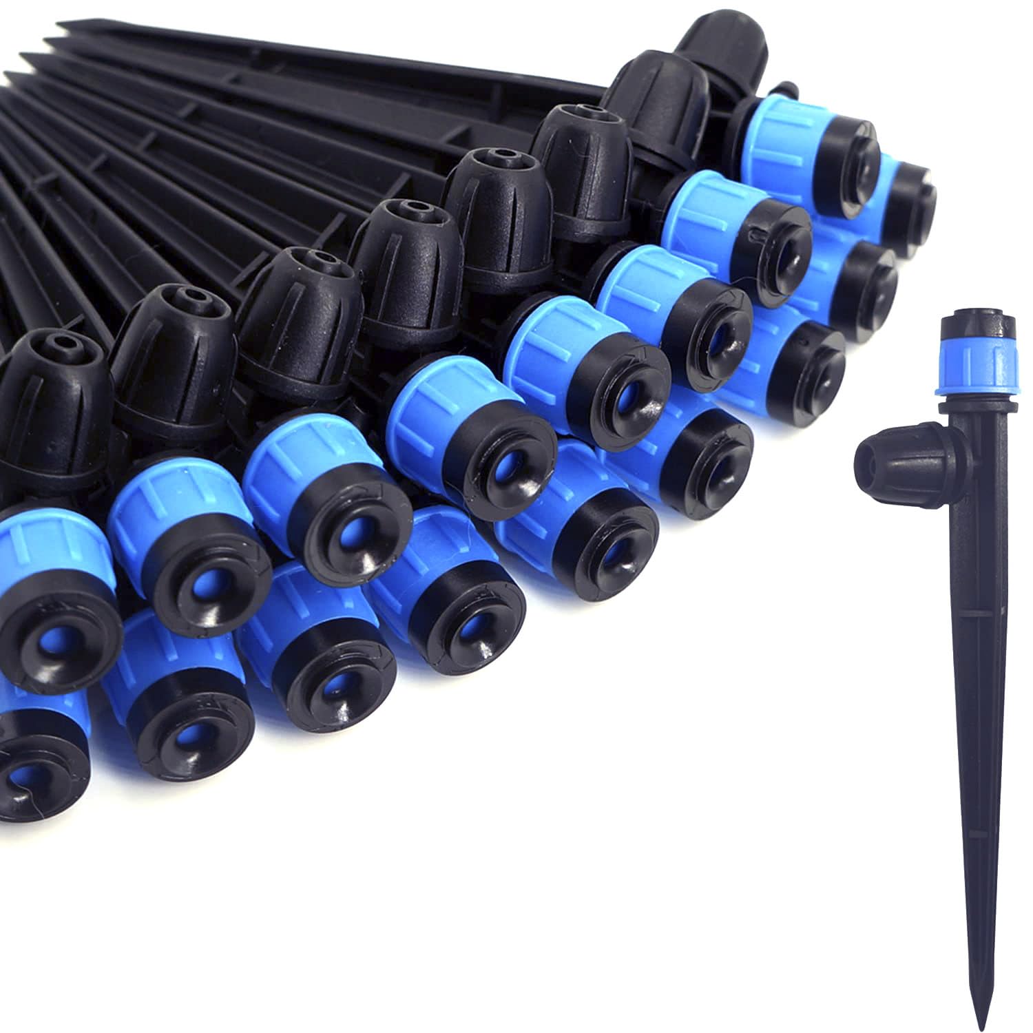 Photo 1 of ZHZHLED 50Pcs Drip Irrigation Emitters with Lock, Adjustable 360 Degree Water Flow Irrigation Drippers for 1/4 inch Drip Irrigation Tubing, Micro Spray Drip System Parts for Garden Irrigation System