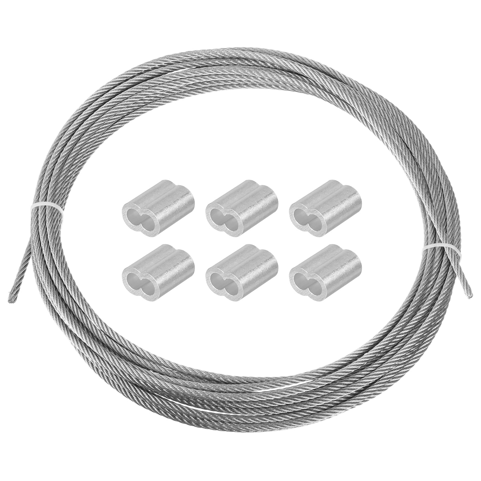 PATIKIL Picture Hanging Wire Kit, 4mm x 10 Meters Stainless Steel Rope Cable with 6 Pcs Double Hole M4 Aluminum Sleeve for Hanging Picture Mirror, Silver