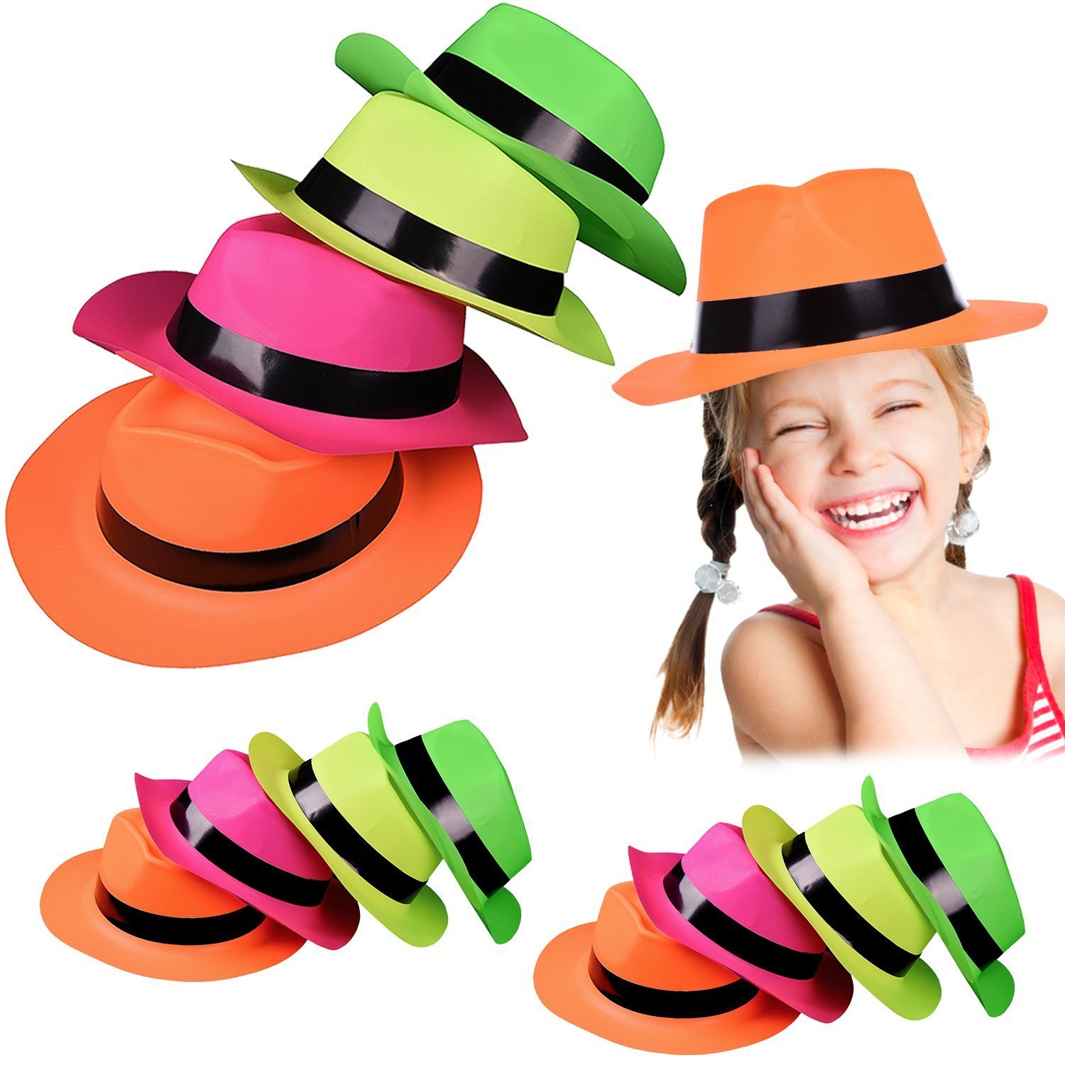 Amazoncom FUN LITTLE TOYS Neon Plastic Gangster Party Hats 24Pcs