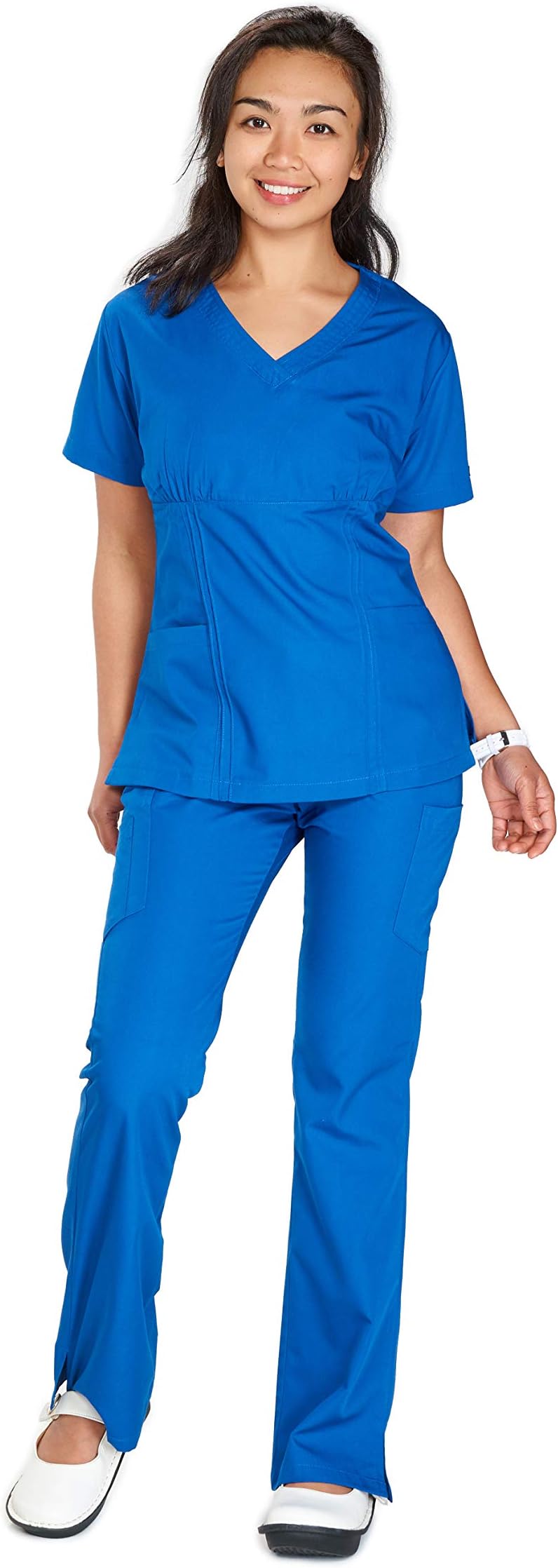 Reina 1227 V-Neck with Soft Shirring, Patch Pockets and Cargo Pants Set