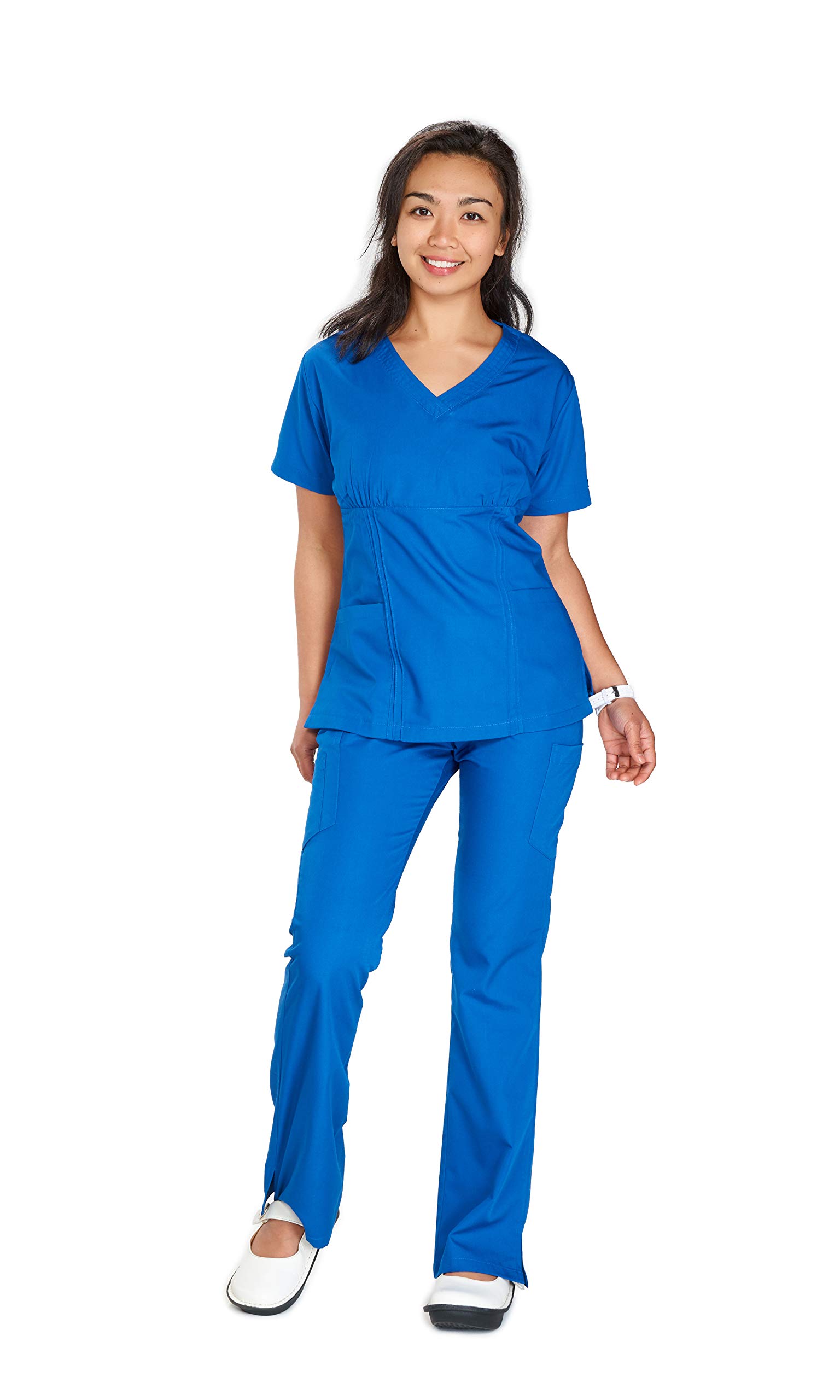 Reina 1227 V-Neck with Soft Shirring, Patch Pockets and Cargo Pants Set