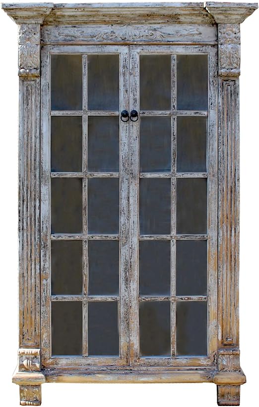 Amazon Com Distressed Pastel Black Gray Tall Glass Door Display Bookcase Cabinet Acs5388 Kitchen Dining