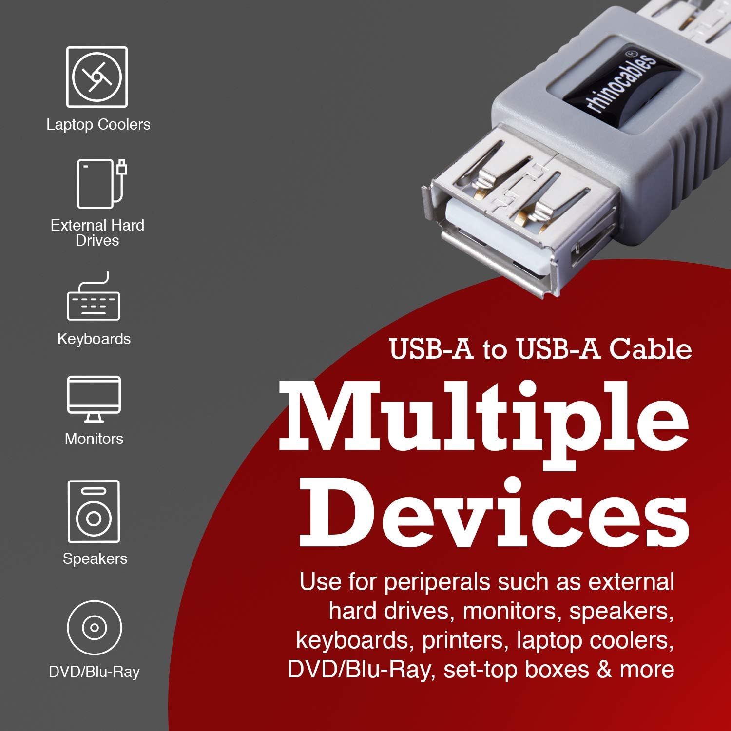 rhinocables USB 2.0 A Male to A Male Cable Double End High Speed USB Plug Data Transfer Lead for External Hard Drive Laptop - Image 3