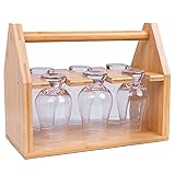 JILLMO Whiskey Glass Holder Rack, Bamboo Caddy