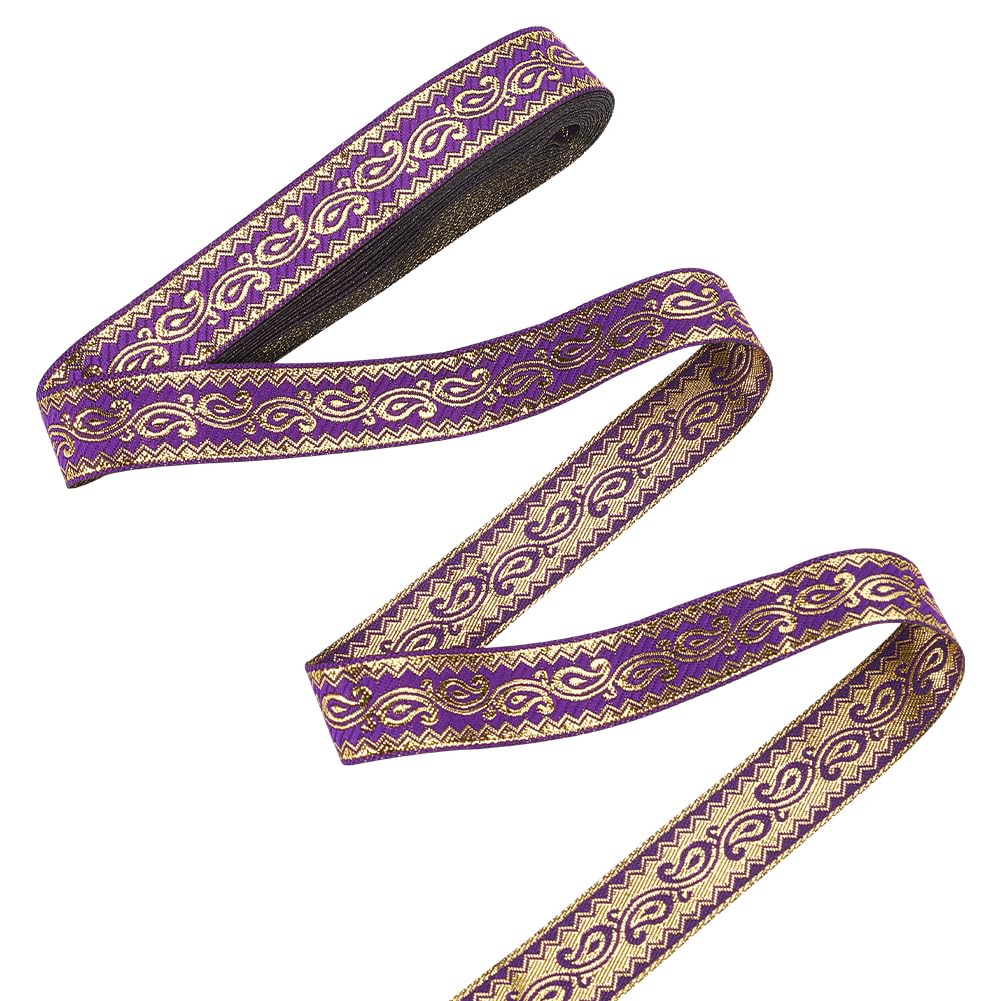 MAYJOYDIY Ethnic Boho Jacquard Ribbon 7m×20mm Purple Ethnic Style Lace Trim Embroidered Flower Ribbon for Sewing Clothing Bags Decoration Gift Wrapping