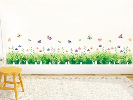 Amazon Brand - Solimo Wall Sticker for Bedroom (Natures Floral Fence, Ideal Size on Wall, 137 cm x 33 cm)