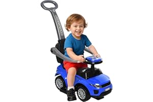 Aosom 2 in 1 Push Car for Toddlers - Kid Ride on Stroller with Horn, Music, Light Function, Secure Bar - Sliding Toy for Boys and Girls 1-3 Years Old, Blue