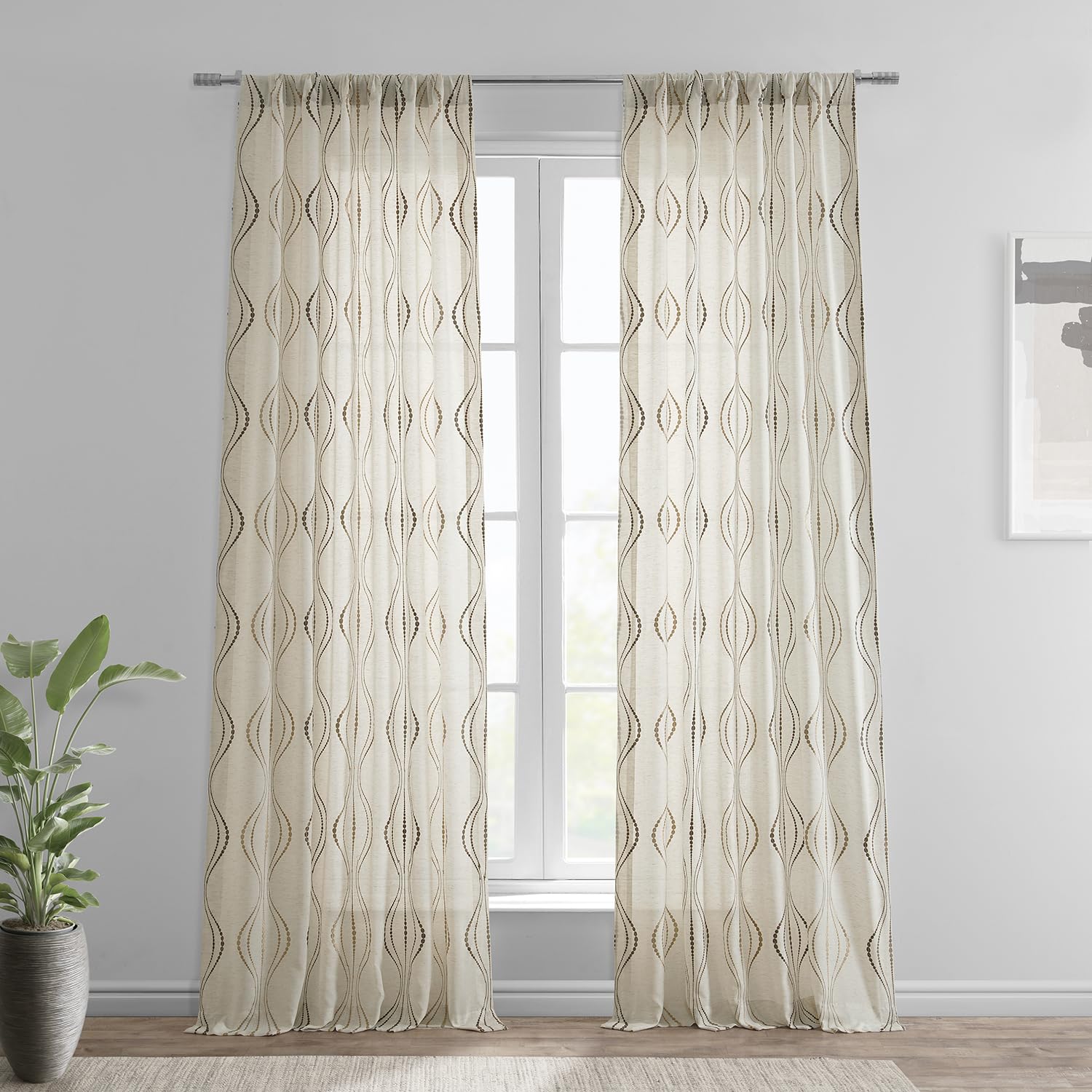 HPD Half Price Drapes Embroidered Linen Sheer Curtains for Living Room 50 X 120 (1 Panel), SHCH-SLWE5296-120, Suez Bronze