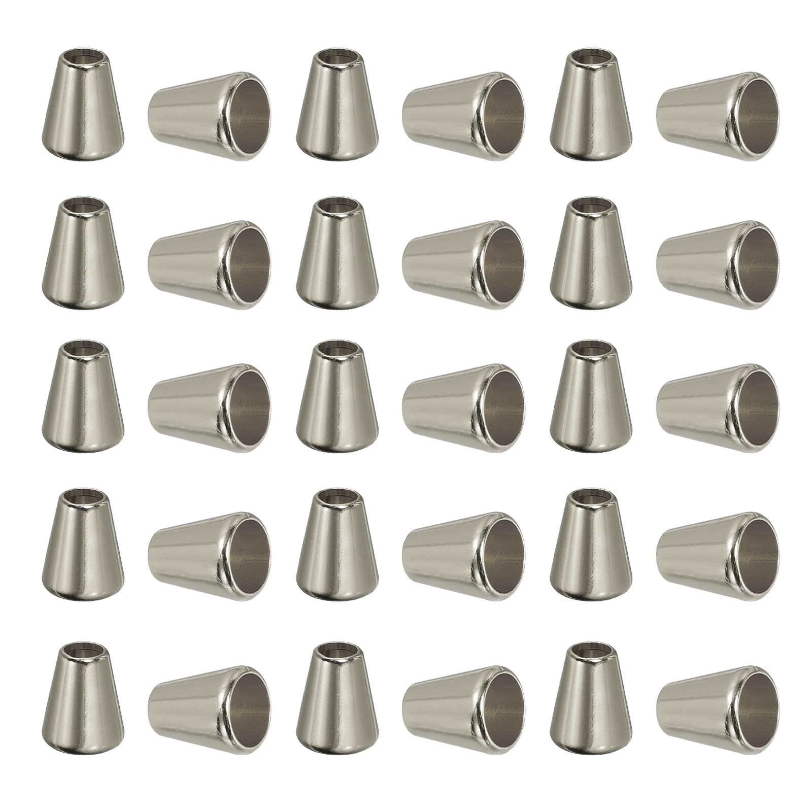 PATIKIL Bell Stopper Conical Cord Ends, 30 Pack Zinc Alloy Cord Rope Fastener Lock Clip for DIY Backpacks Shoelaces Bags, Silver Tone