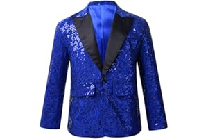 iiniim Kids Boys Sparkly Sequins Lapel One Button Suit Jacket for Wedding Banquet Party Formal wear Suit Coat