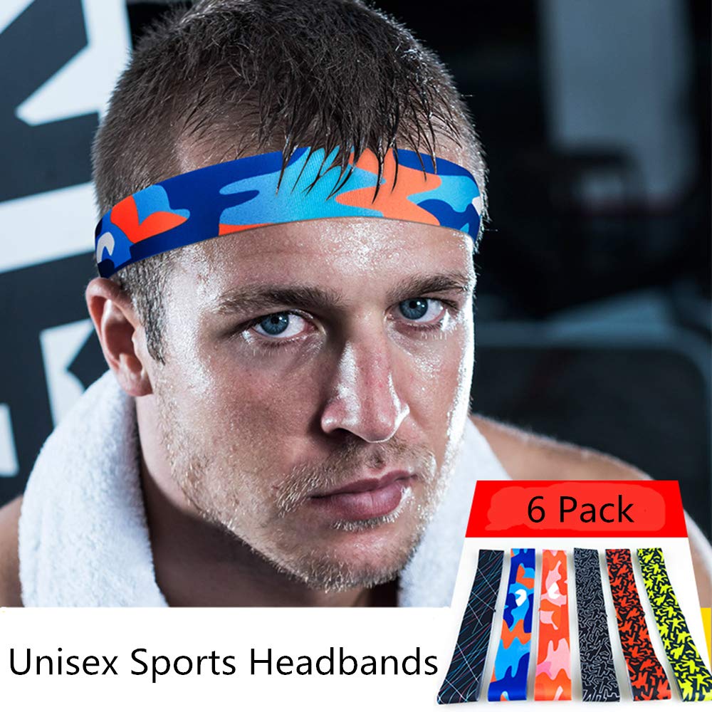 Sports Headbands Moisture Wicking Athletic Wristbands Pack of 6 for Men