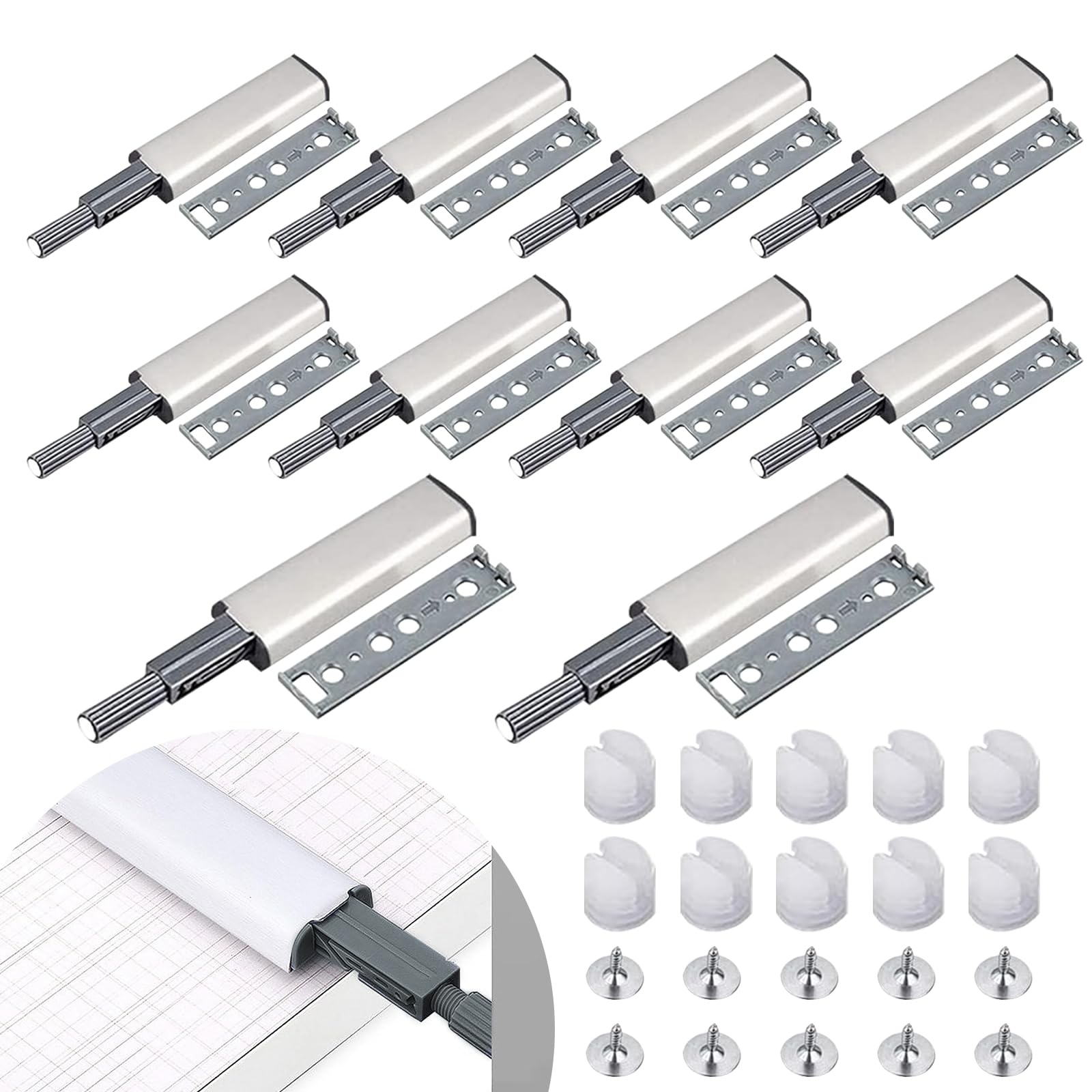 UZSUZZ 10pcs Push to Open Door Catches, Cabinet Magnetic Door Catch, Heavy Duty Touch Door Latch,Drawer Push to Open Door Lock Catches for Wardrobe, Cabinet, Drawer Closure