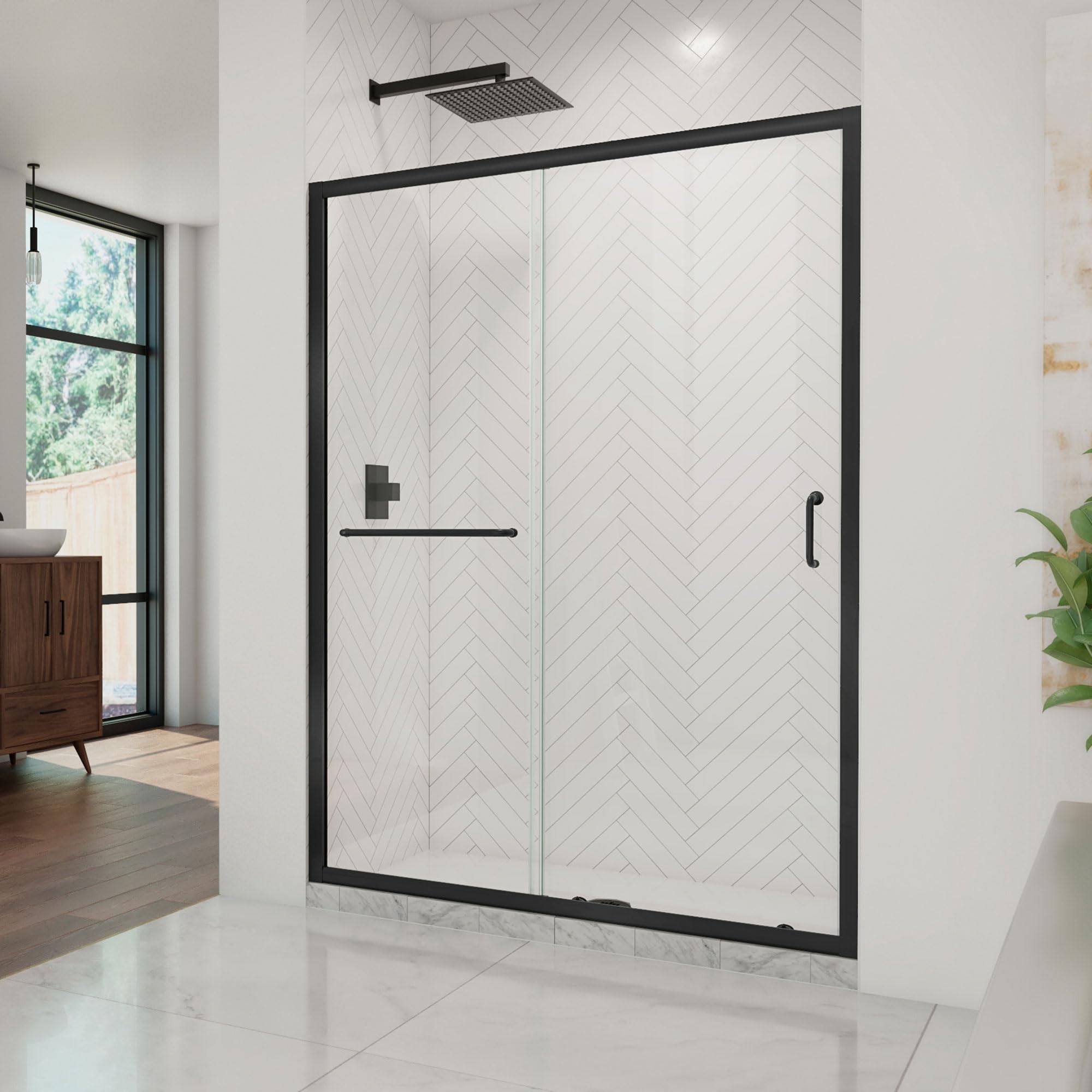 Photo 1 of ** MISSING INSTRUCTIONS**
DreamLine Infinity-Z 50-54 inch W x 72 inch H Semi-Frameless Sliding Shower Door in Matte Black