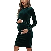 JINDIIM Long Sleeve Velvet Turtleneck Maternity Bodycon Dress, Fall Pregnancy Dress for Casual Wear, Baby Shower, Photoshoot