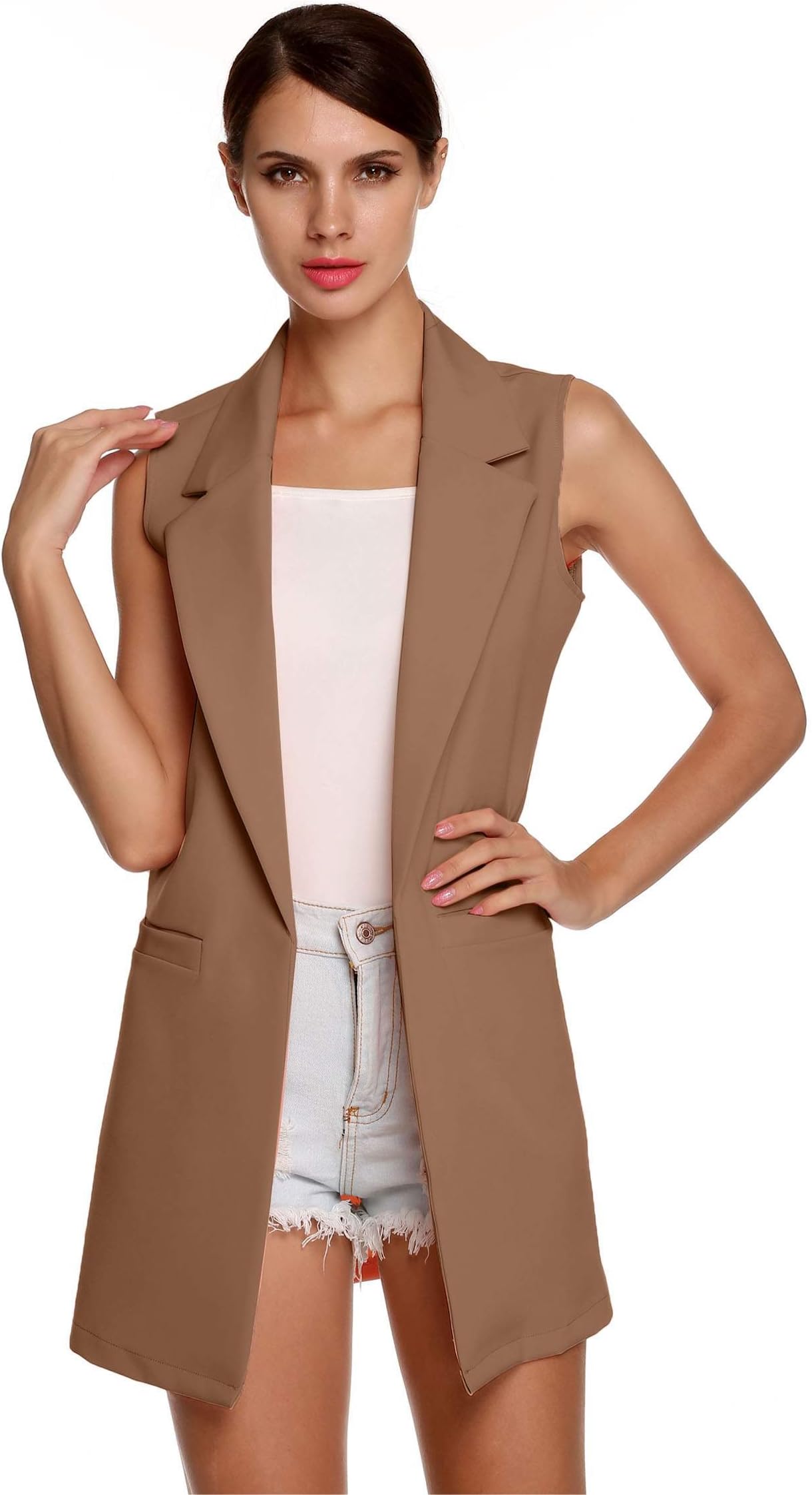 Pilotdarss Women's Oversized Open Longline Sleeveless Duster Blazer Jacket Coat
