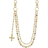 UDPP Punk Wallet Chain with Rhinestone Flower & Pearl, Layered Pants Chains Key Chain Pocket Chains Gifts for Women Men