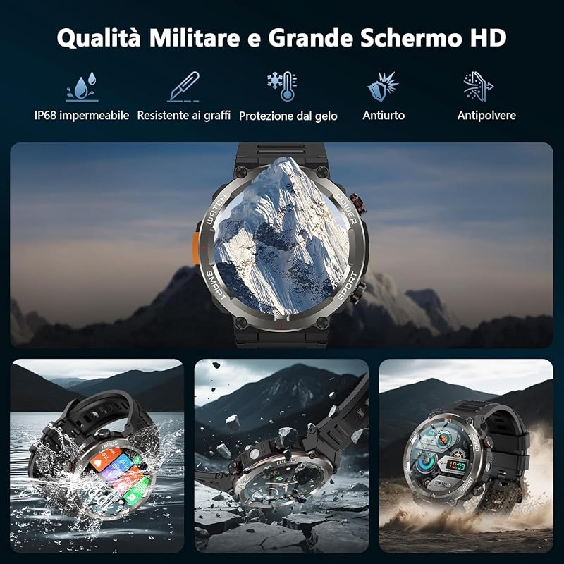 Smartwatch Uomo con Batteria 960mAh, Torcia LED, Bussola