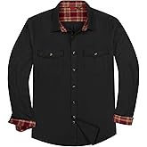 Alimens & Gentle Men's Solid Flannel Shirt Work Long Sleeve Casual Button Down Shirts Outdoor Cotton Warm Shacket