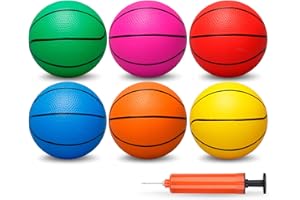 UMNODOBN 5 INCH PVC Mini Basketball for Indoor Basketball Mini Hoops, Soft 5" Rubber Small Repacement Basketball for Over Door Basketball Hoop Sets, Little Basketballs for Adults & Kids (6 PCS with Air Pump)