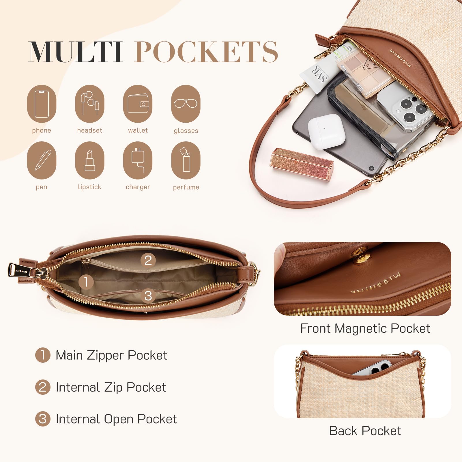 Missnine Purses for Women, Shoulder Bag Small Handbags Vegan Leather Underarm Bags Trendy Hobo Cute Clutch Purse