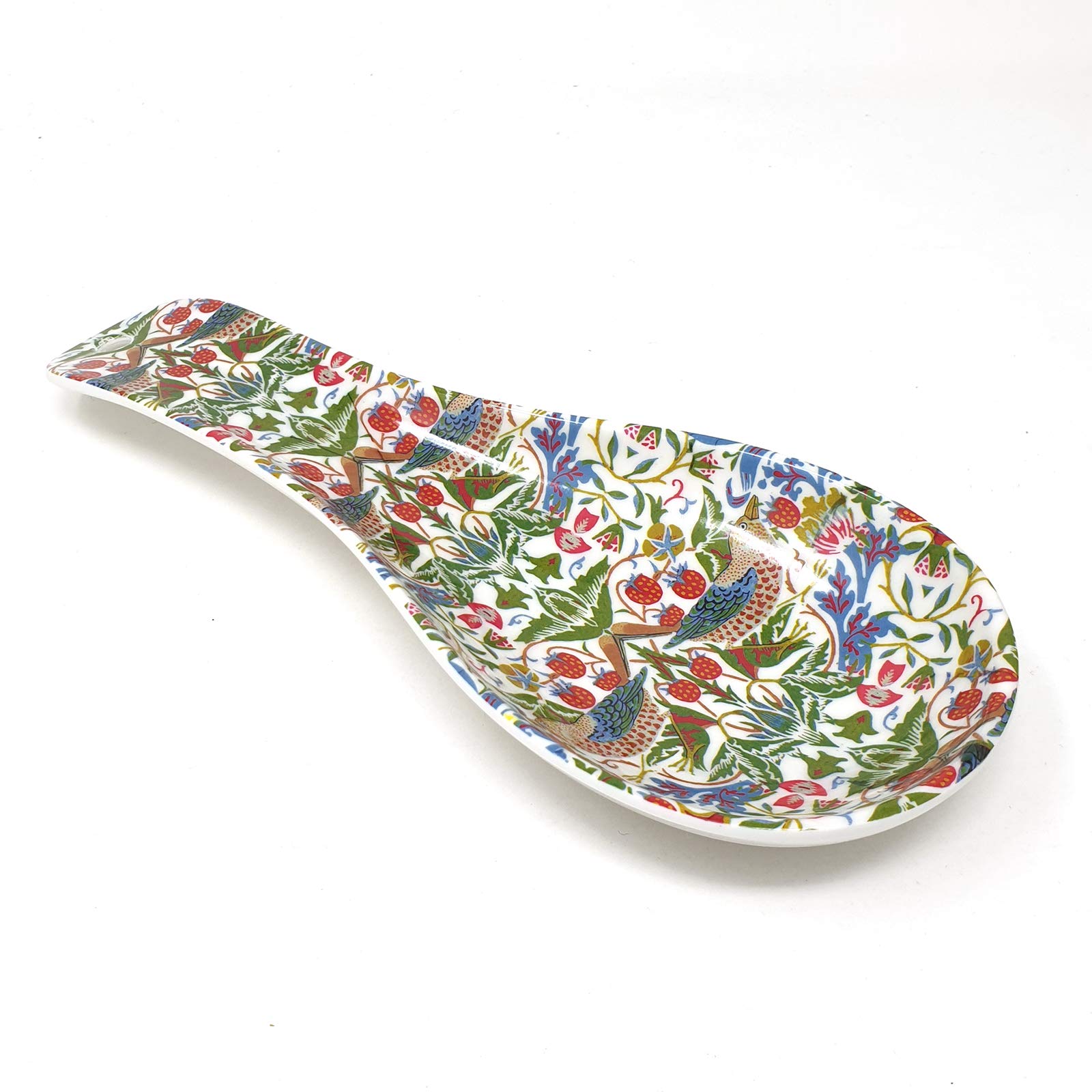 The Leonardo Collection White Strawberry Thief Spoon Rest | Decorative Ceramic Spoon Holder for Kitchen Counters | Practical Utensil Rest for Cooking Spoons and Teaspoons | Stylish Kitchen Accessory