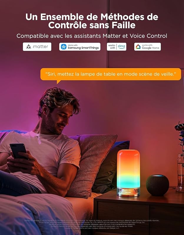 Lampada da Comodino LED RGBICWW, Lampada Touch da Tavolo 500lm