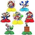 OU RUI 7Pcs Mario Honeycomb Style Centerpiece Mario Themed Party Supplies Mario Birthday Party Desktop Decoration
