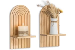 Walasis Boho Wall Decor Set of Two - Natural Modern Minimalist Mid Century Wall Candle Holder for Living Room - Wood Bohemian Decor for Bathroom Nursery Bedroom