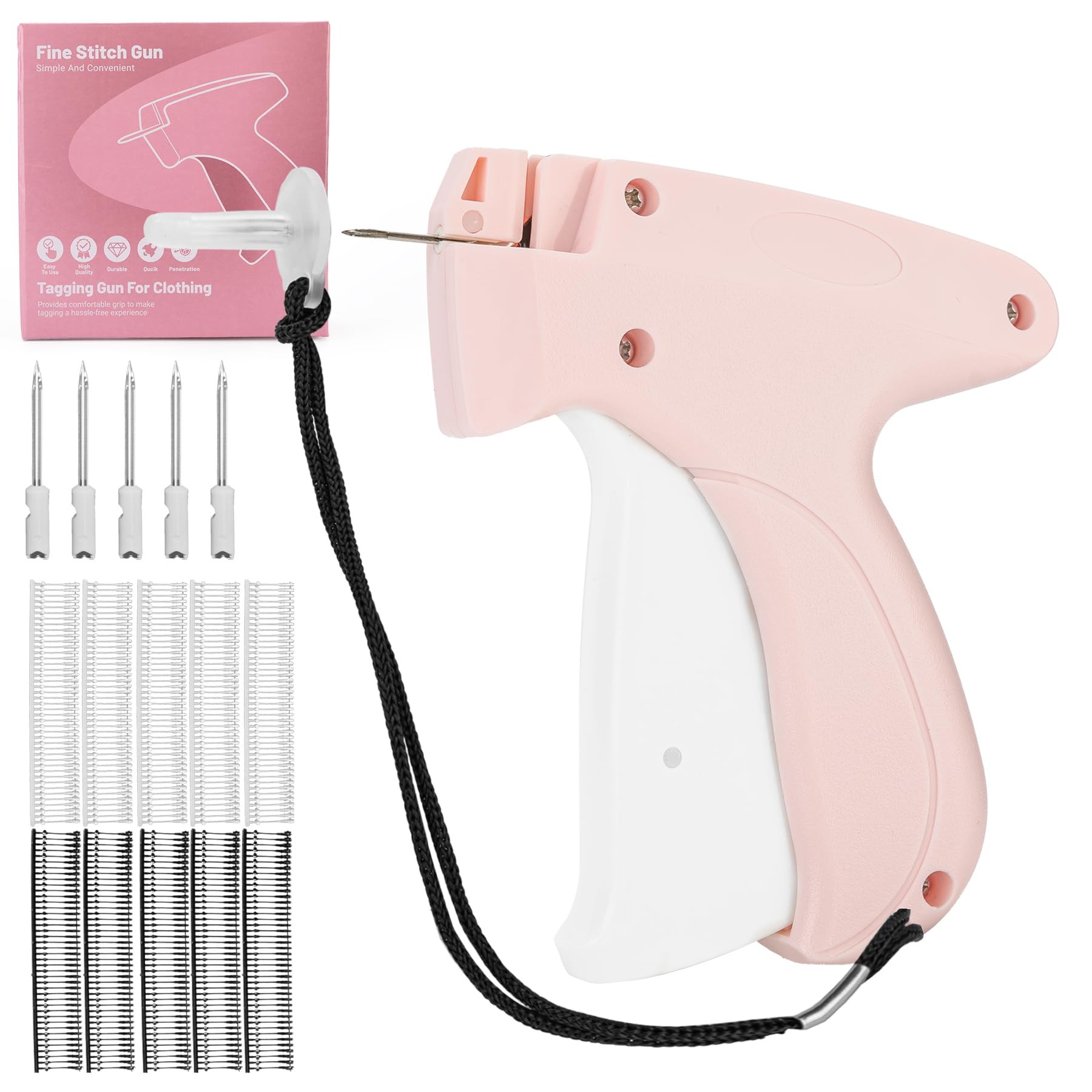 Photo 1 of Fonwill Clothing Label Gun,Standard Retail Price Tag Labeling Gun Kit,Having 5 Needles, 1000 Micro Fasteners,Suitable for Store,Warehouse,Consignment,Yard Sale,etc.(Pink-1)