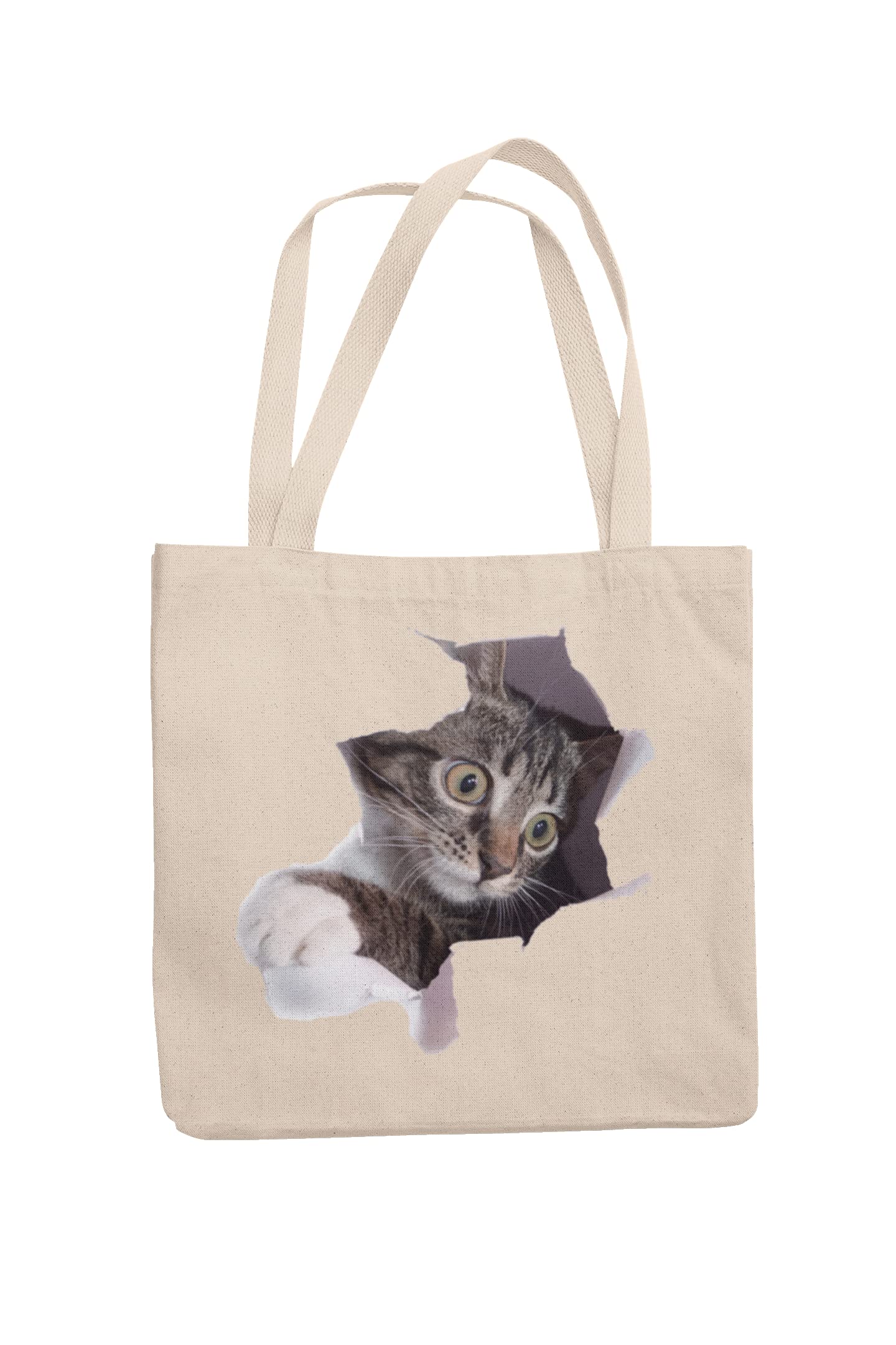 Cat Kitten Window Design Reusable Tote Bag – Eco-Friendly Canvas Jute Shopping Bag with Long Handles, Ideal for Gym, Beach, or Gifts