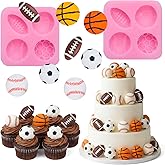 Patelai 2 Pack Sports Fondant Mold for Cake Decoration, Football Basketball Baseball Soccer Silicone Molds for Valentine's Day DIY Chocolate Candy Mold Cake Decoration Cupcake Topper Polymer Clay
