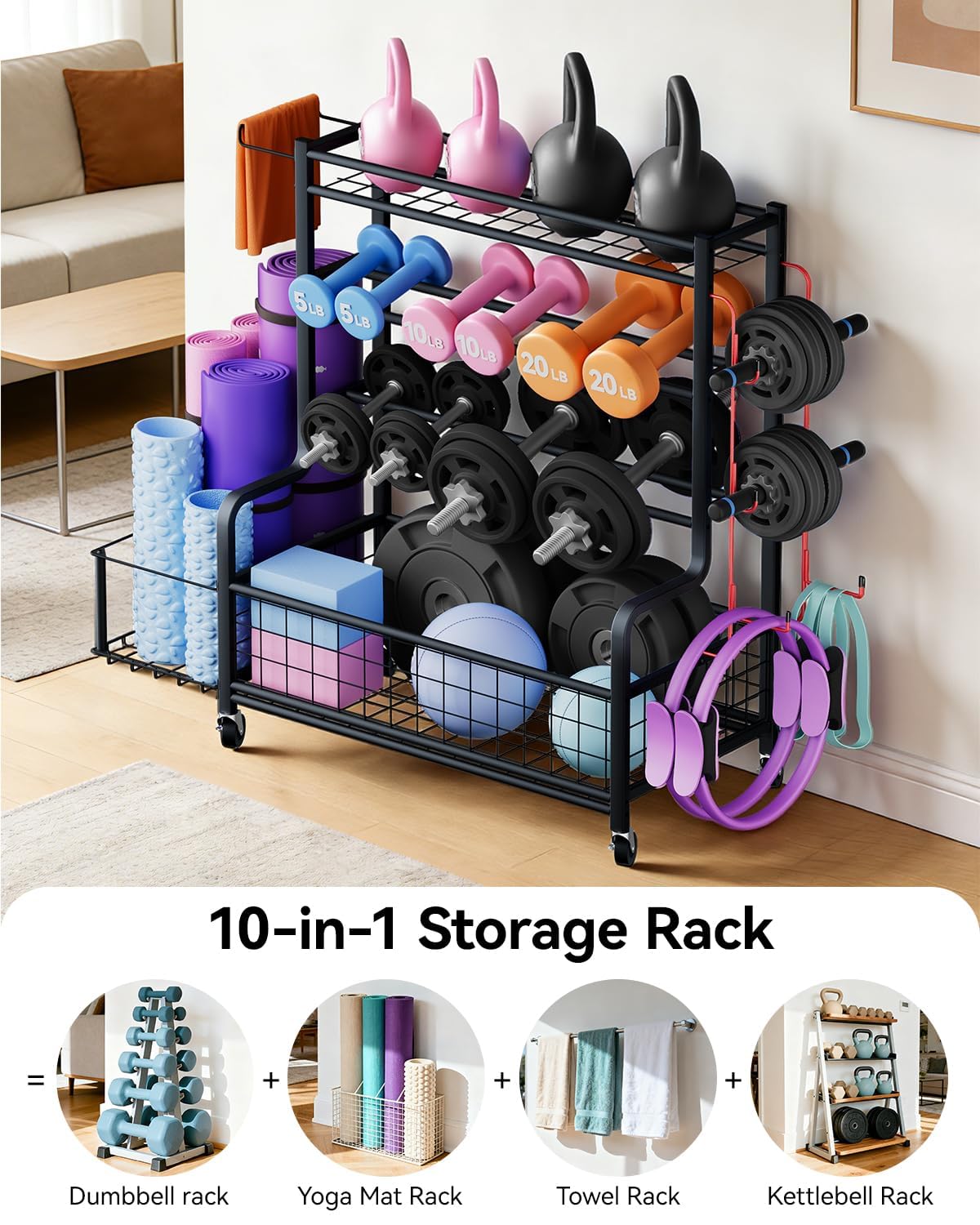 Condition photo showing New/Like New for 4 tiers large capacity dumbbell rack [thickened high-strength steel] home gym storage for dumbbells 