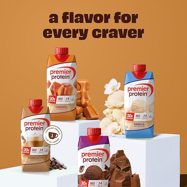 PREMIER PROTEIN SHAKE, CARAMEL, 30G PROTEIN, NO ADDED SUGAR, 24 VITAMINS & MINERALS TO SUPPORT IMMUNE HEALTH, 11 FL OZ, 12 PACK