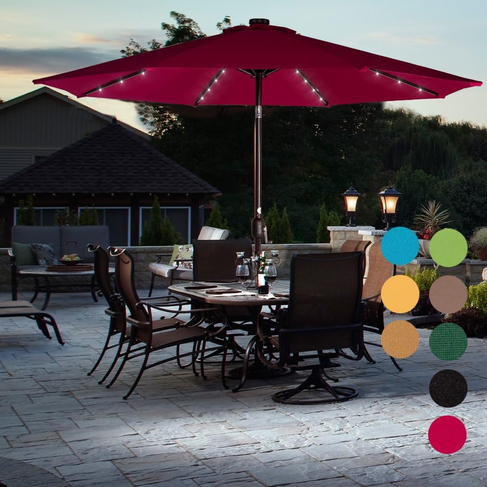 Umbrellas Shade Patio Lawn Garden 9 Feet Pool Sundale Outdoor Solar Powered 32 Led Lighted Patio Umbrella Table Market Umbrella With Crank And Push Button Tilt For Garden Deck 8