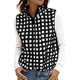 Tankaneo Womens Checkered Sherpa Vest Fleece Fuzzy Zip Up Sleeveless Jacket Casual 2025 Winter Warm Outwear