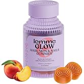 Lemme Glow Collagen Gummies for Strong Nails &amp; Healthy Skin, 30-Day Supply | Strong hair &amp; nails, Healthy Skin, Peptides, Biotin, Trace Minerals, Zinc, Vitamins A, C &amp; E, Dairy &amp; Gluten Free
