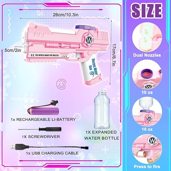 ELECTRIC WATER GUN, ULTIMATE BATTLE BLASTER WATER GUNS WITH DUAL NOZZLES HIGH CAPACITY AUTOMATIC SQUIRT GUNS SUMMER OUTDOOR BEACH SWIMMING POOL PARTY TOY FOR ADULT AND KIDS (PINK, 1P PINK)