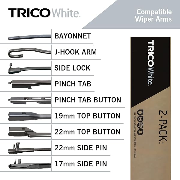 TRICO WHITE 26″ + 21″ EXTREME WEATHER PREMIUM WINTER AUTOMOTIVE REPLACEMENT WINDSHIELD WIPER BLADES (SET OF 2), PASSENGER AND DRIVER SIDE ALL-WEATHER BEAM WIPER BLADES FOR SELECT VEHICLE MODELS