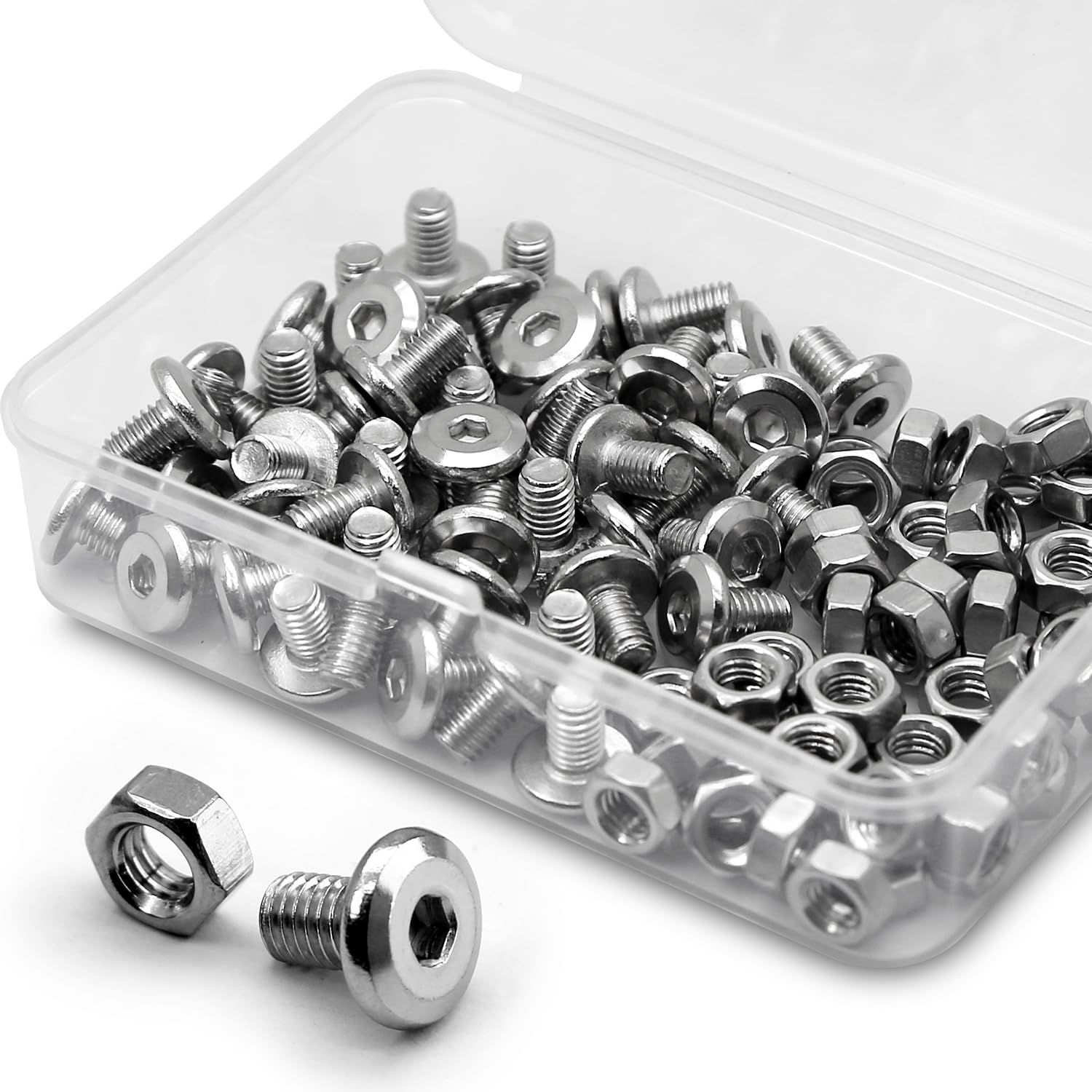 (50 pcs) M5 x 10mm Flat Round Hexagon Socket Head Screws Bolts and Nuts Set 304 Stainless Steel 18-8 — image 1