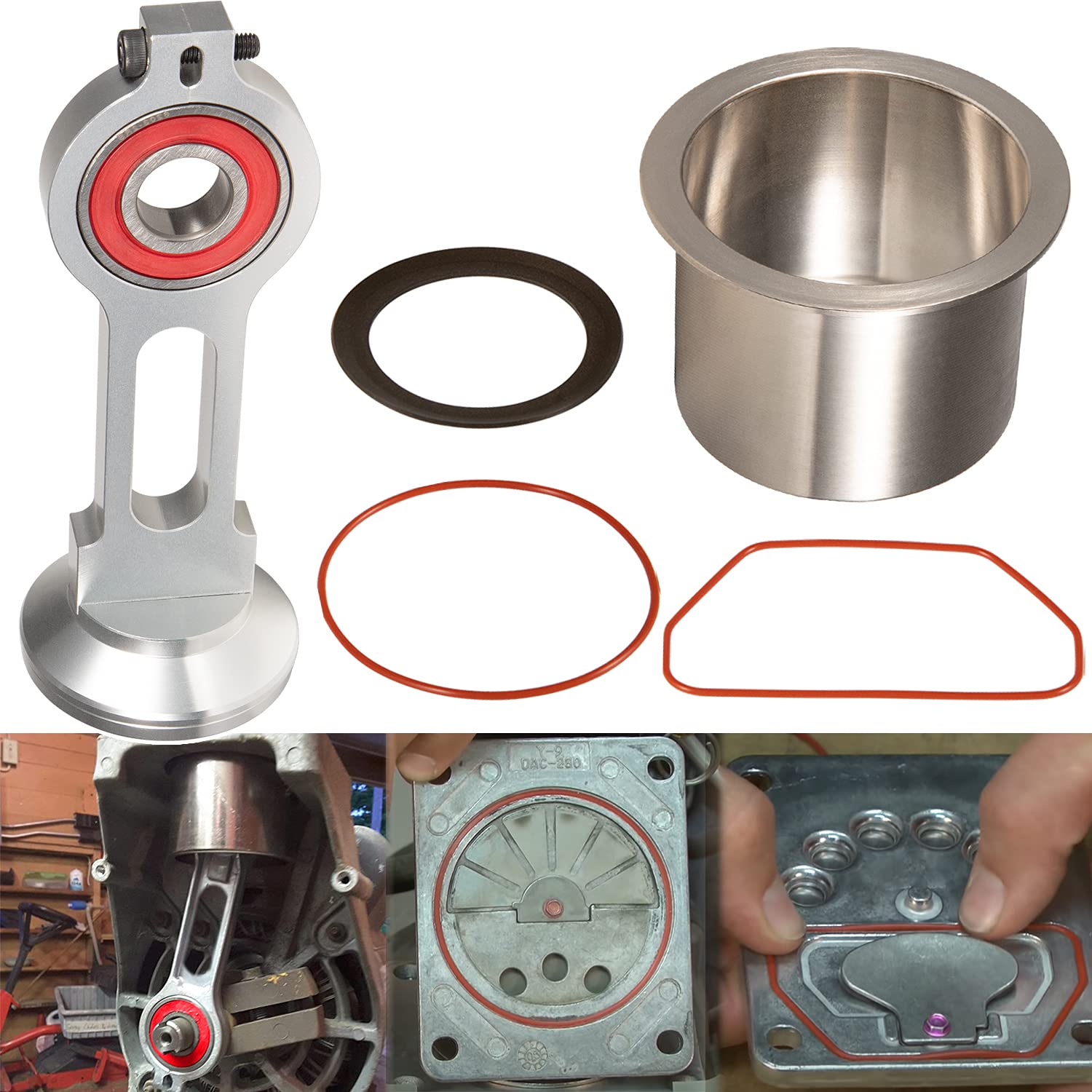 Photo 1 of KK-4835 Compressor Piston Kit Air Compressor Connecting Rod Replacement Kit for Craftsman Devildiss Dewalt Porter Cable Oil Free Air Compressor Pump, Replacement for KK-4835 KK-5081 A02743