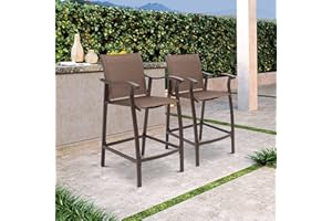 Crestlive Products Outdoor Counter Height Bar Stools Set of 2 Classic Patio Furniture Bar Chairs with Heavy Duty Aluminum Frame in Antique Brown Finish (Brown)