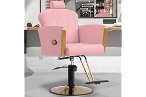 KIGOTY Salon Barber Chair, 360 Degree Swivel Shampoo Chair for Salon Barbershop, Reclining Salon Chair for Hair Stylist, Height Adjustable Hydraulic Hair Salon Chair (Pink-Gold)