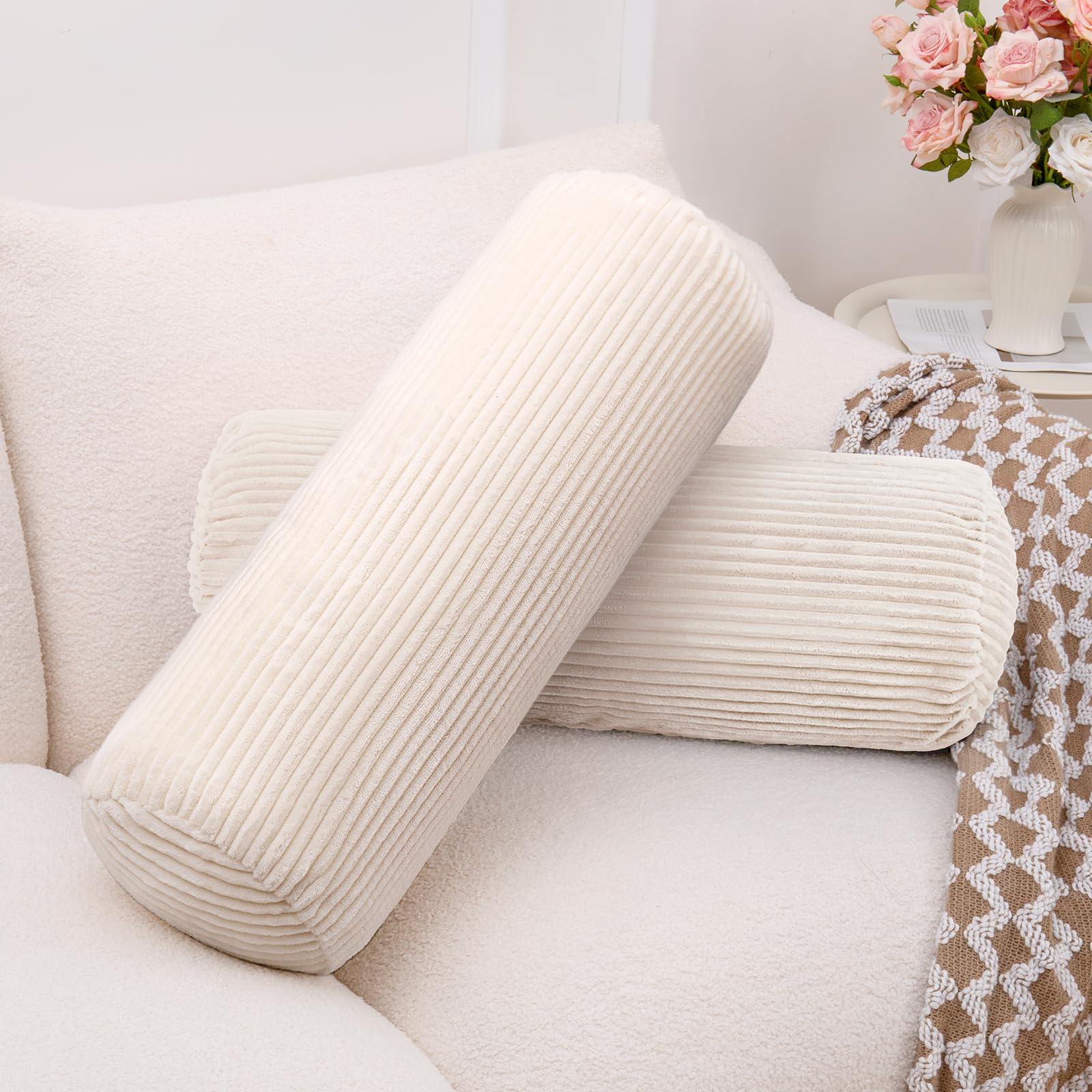 Photo 1 of 1 MIDDLE ONE Body Pillow, Memory Foam Body Pillows for Adults Sleeping, Decorative Bolster Pillow for Couch and Bed, Long Cylinder Tube Round Pillow, 24x7.87 Inches, Set of 2 (Off-White-Corduroy)